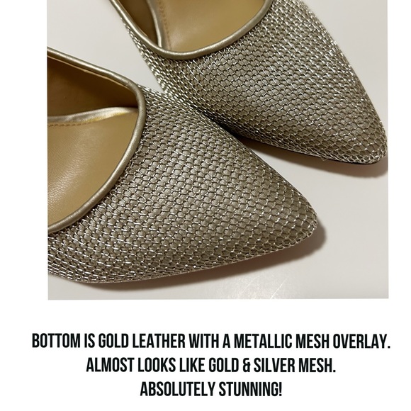Enzo Angiolini NWOB Gold Leather Pointed Toe Pumps With Metallic Mesh Overlay 7M - Picture 2 of 10